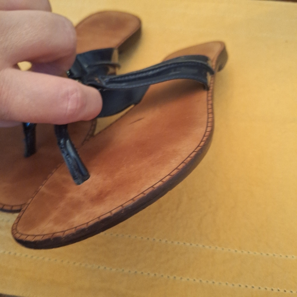 Lilly Pulitzer Leather Navy Made In Brazil Flip Flop Flat Sandals Sz 7 - Picture 12 of 14